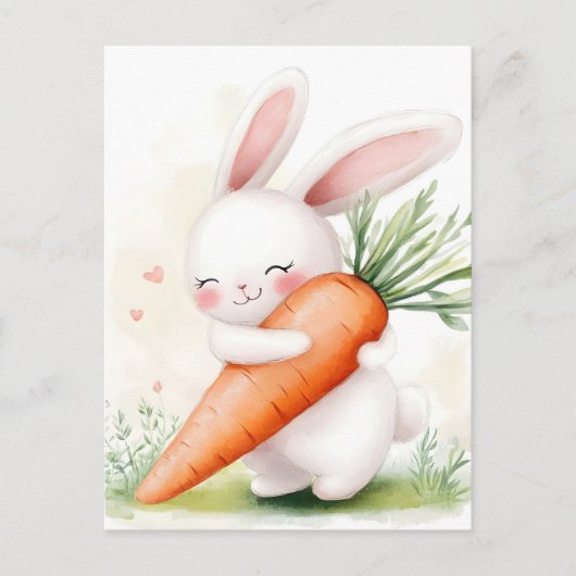 Cute Watercolor Spring Bunny Carrot 案内ポストカード (正面)