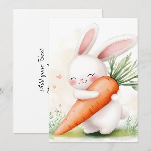Cute Watercolor Spring Bunny Carrot 案内状 (正面/裏面)