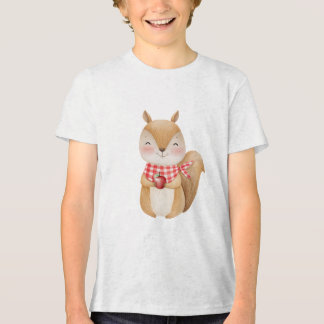 Cute Watercolor Squirrel Holding Apple Illustratio トライブレンドTシャツ