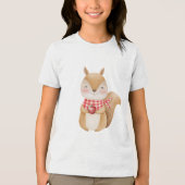 Cute Watercolor Squirrel Holding Apple Illustratio トライブレンドＴシャツ (正面)