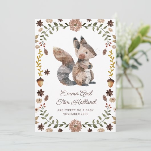Cute Watercolor Squirrel Pregnancy 案内状 (スタンド正面)