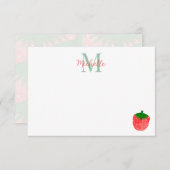 Cute Watercolor Strawberry Custom Monogram ノートカード (正面/裏面)