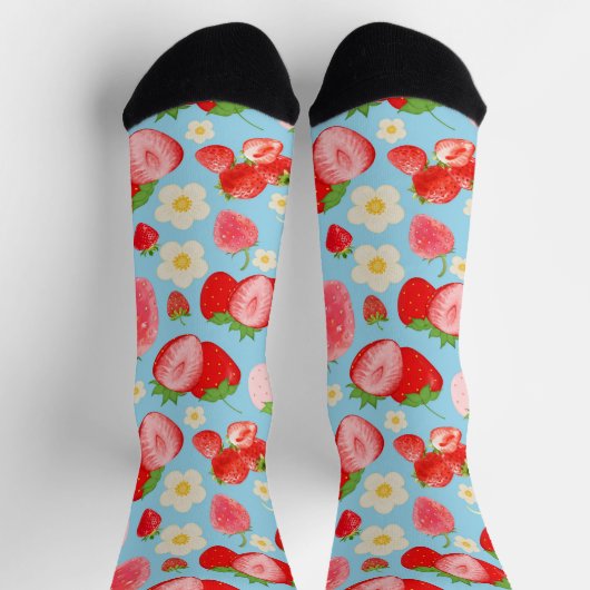 Cute Watercolor Strawberry Seamless Pattern ソックス (上部)