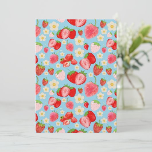 Cute Watercolor Strawberry Seamless Pattern 招待状 (スタンド正面)