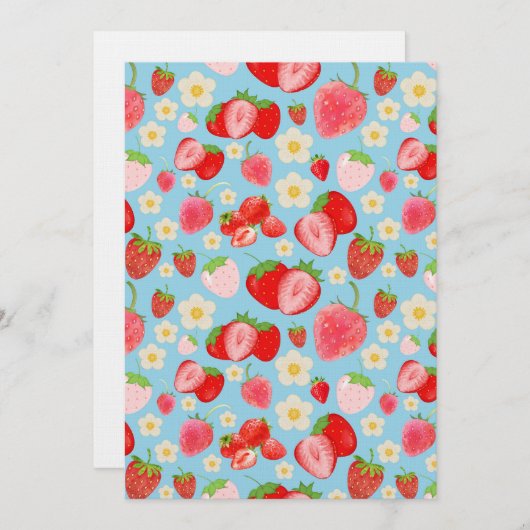Cute Watercolor Strawberry Seamless Pattern 招待状 (正面/裏面)