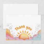 Cute Watercolor Sun and Sparkles Doodle サンキューカード (正面/裏面)