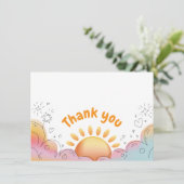 Cute Watercolor Sun and Sparkles Doodle サンキューカード (スタンド正面)