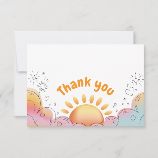 Cute Watercolor Sun and Sparkles Doodle サンキューカード (正面)