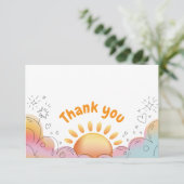 Cute Watercolor Sun and Sparkles Doodle サンキューカード (スタンド正面)