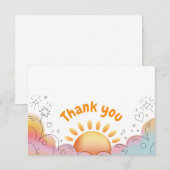 Cute Watercolor Sun and Sparkles Doodle サンキューカード (正面/裏面)