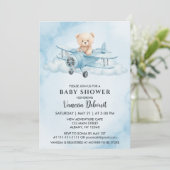 Cute Watercolor Teddy Bear Airplane Baby Shower 招待状 (スタンド正面)