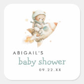 Cute Watercolor Teddy Bear Astronaut Baby Shower スクエアシール (正面)