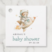 Cute Watercolor Teddy Bear Astronaut Baby Shower フェイバータグ (正面)
