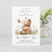Cute Watercolor Teddy Bear Baby Shower 招待状 (スタンド正面)
