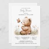 Cute Watercolor Teddy Bear Baby Shower 招待状 (正面/裏面)