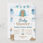 Cute Watercolor Teddy Bear Baby Shower Invitation 招待状 (正面)