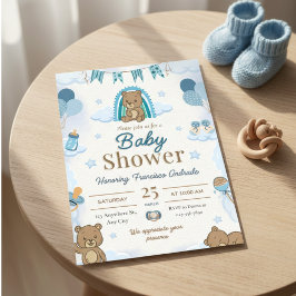 Cute Watercolor Teddy Bear Baby Shower Invitation 招待状