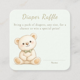 Cute Watercolor Teddy Bear Diaper Raffle エンクロージャーカード