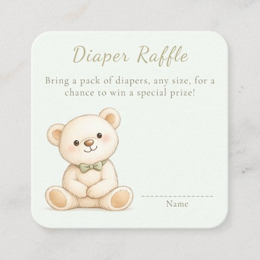 Cute Watercolor Teddy Bear Diaper Raffle エンクロージャーカード (正面)
