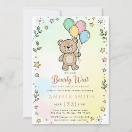 Cute Watercolor Teddy bear Illustration babyshower 招待状