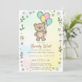 Cute Watercolor Teddy bear Illustration babyshower 招待状 (スタンド正面)