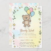 Cute Watercolor Teddy bear Illustration babyshower 招待状 (正面/裏面)