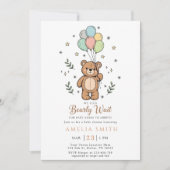 Cute Watercolor Teddy bear Illustration babyshower 招待状 (正面)