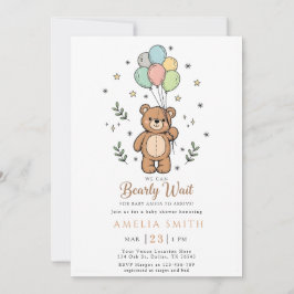 Cute Watercolor Teddy bear Illustration babyshower 招待状