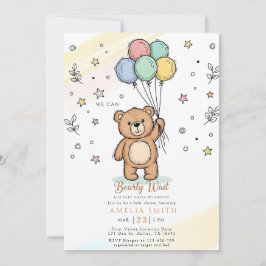 Cute Watercolor Teddy bear Illustration babyshower 招待状