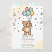 Cute Watercolor Teddy bear Illustration babyshower 招待状 (正面/裏面)