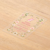 Cute Watercolor Teddy Bear Sleeping on Cloud Baby  アクリル招待状 (レイダウン)