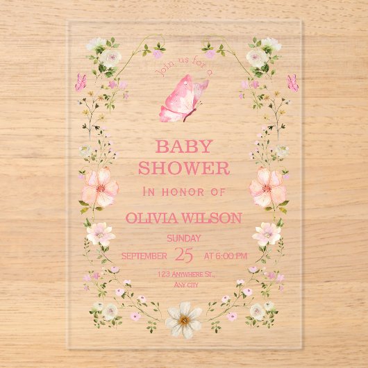 Cute Watercolor Teddy Bear Sleeping on Cloud Baby  アクリル招待状 (正面)