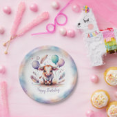 Cute Watercolor Texas Longhorn Balloons Birthday ペーパープレート (パーティー)