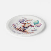 Cute Watercolor Texas Longhorn Balloons Birthday  ペーパープレート (アングル)