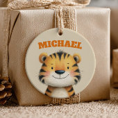 Cute Watercolor Tiger Stripe Pattern Baby Photo セラミックオーナメント