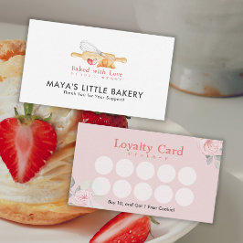 Cute Watercolor Whisk Pin Bakery Loyalty Rewards 名刺
