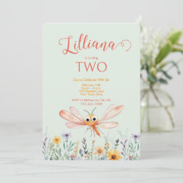 Cute Watercolor Wildflower Dragonfly Girl Birthday 招待状