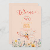 Cute Watercolor Wildflower Dragonfly Girl Birthday 招待状 (正面/裏面)
