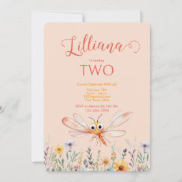 Cute Watercolor Wildflower Dragonfly Girl Birthday 招待状