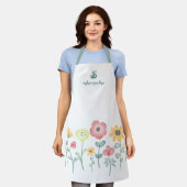 Cute Watercolor Wildflowers with Monogram Apron エプロン (着用した状態)
