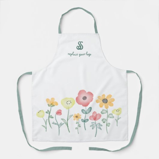 Cute Watercolor Wildflowers with Monogram Apron エプロン (正面)