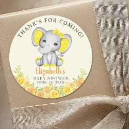  Cute Watercolor Yellow Elephant Baby Shower ラウンドシール