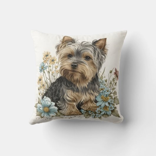 Cute Watercolor Yorkshire Terrier Puppy Dog クッション (裏面)