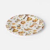 Cute Watercolor ZOO Animals Safari Pattern Festive ペーパープレート (アングル)