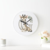 Cute watercolour baby animal alphabet Giraffe ラージ壁時計 (ホーム)