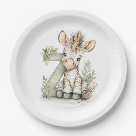 Cute watercolour baby animal alphabet Zebra ペーパープレート (正面)