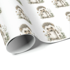 Cute Watercolour Baby Animals Alphabet Hedgehog ラッピングペーパー