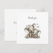 Cute Watercolour Baby Girl Elephants with Flowers  サンキューカード (正面/裏面)