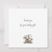 Cute Watercolour Baby Girl Elephants with Flowers  サンキューカード (裏面)