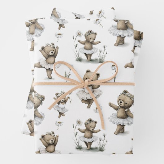Cute Watercolour Ballerina Bear Design in tutus ラッピングペーパーシート (インサイチュ)